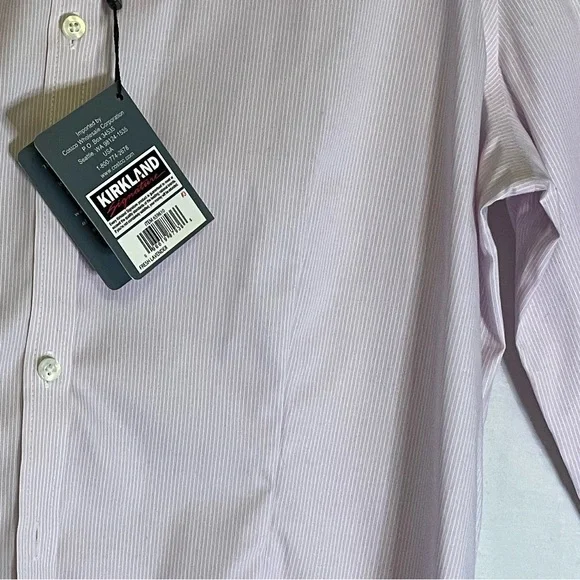 NWT Kirkland Signature Pink and White Pinstriped Button Down Shirt Size M 8/10 - Picture 7 of 10